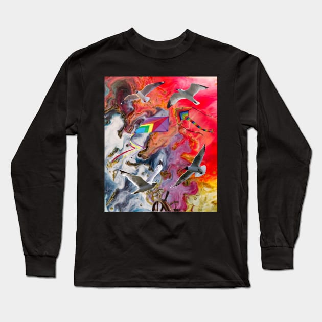KITES AND BIRDS FLYING STEERING THROUGH THE ABSTRACT Long Sleeve T-Shirt by Bristlecone Pine Co.